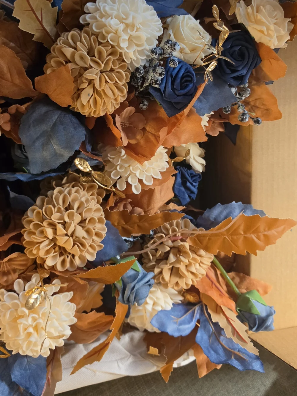 Bridesmaid Bouquet(6pc) And Boutoniere (6pc) Navy, Rust & Cream